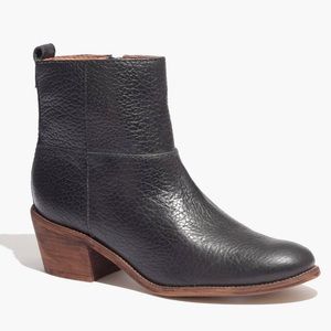 Madewell Perrie Ankle Zip Boot Black Pebbled Leather Sz 9.5 US